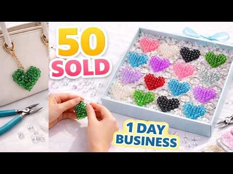 I Made 50 Crystal Beads Heart Bag Charms & They SOLD OUT | DIY Make & Sell Craft