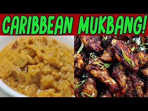 Caribbean (Trini) Mukbang - Curry + Jerk Chicken + Roti