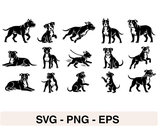 Pitbull Dog SVG Bundle, Black & White Silhouette Clipart for Cricut, EPS PNG Download - Etsy