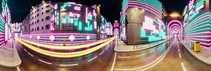 Night futuristic  cyberpunk city after rain with neon lights and glowing windows 360 Panorama | 360Cities
