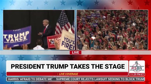 7.8K views · 477 reactions | NOW: President Trump takes the stage in Bozeman, Montana WATCH LIVE: https://www.rsbnetwork.com/video/live-president-donald-j-trump-to-hold-a-rally-in-bozeman-mt-8-9-24/#google_vignette | Right Side Broadcasting | Facebook