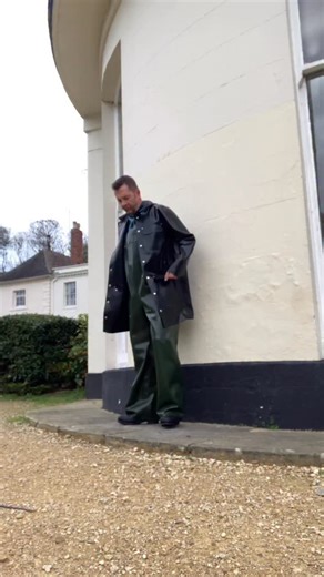 Latex_Lord_G | Modelling @wrappedinrubber.clothing heavy rubber rain coat with heavy rubber dungarees. Teamed up with my @hunterbootsuk field wellies... | Instagram