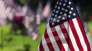 Memorial Day Ceremony, American Flags Flying on Veterans Cemetery