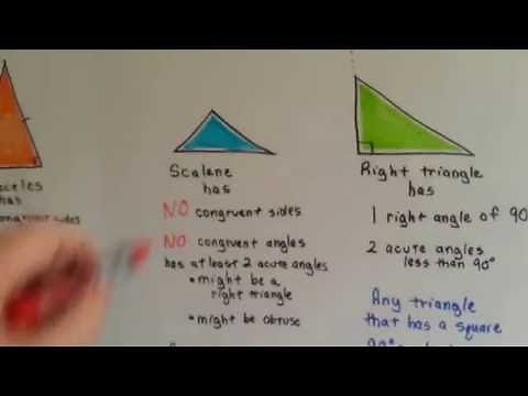 Grade 5 Math #11.2, Equilateral, Isosceles, Scalene, Right, Obtuse, Acute Triangles