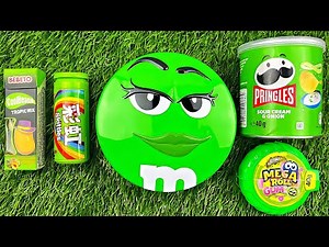 Satisfying Video | 💚 GREEN M&Ms and Pringles | ASMR | Satisfying Video