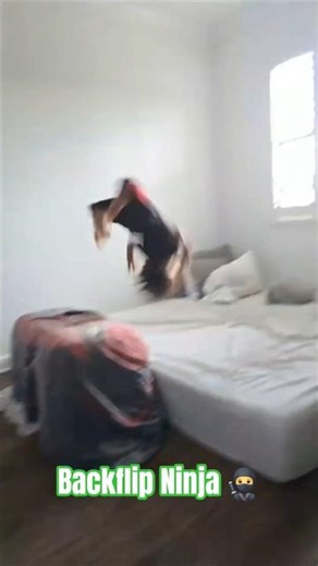 Slow Motion Back Flip on the Mattress! Ninja Training at Home