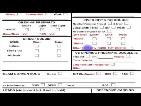 CONVENTION CARD (The Rest of the Card)