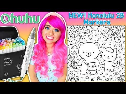 Coloring My Cozy Critters Coloring Book | Cherry Blossom Stroll 🌸🐻 | NEW! Ohuhu Honolulu 2 B Markers