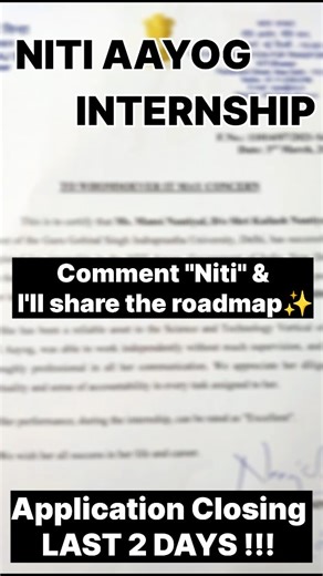 Sahil Gupta on Instagram: "Last date to apply: 10th December — apply fast! How to apply 👇 1️⃣ Comment “NITI” and I’ll share the official application link. 2️⃣ Apply only in the domain you’re genuinely interested in and see your career in. 3️⃣ After applying, you’ll receive a Requisition ID — save it. 4️⃣ Use this ID while asking for referrals via LinkedIn DMs or cold emails. How to get referrals 🤝 🔹 Reach out to current NITI Aayog professionals on LinkedIn. 🔹 Connect with students who’ve pre