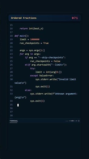 Project Euler #071: Ordered Fractions | Python #coding #python #programming