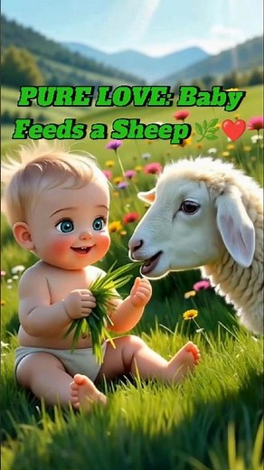 Baby Feeding a Sheep Grass — Sweetest Interaction Ever 🌿