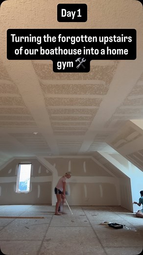 Turning the forgotten upstairs of our boathouse into a home gym 🛠️ It’s been unused since we moved in… until now. Cleared it out ✔️ Dreamed it up ✔️ Getting to work 💪 I’ve never done anything like this, but I’m learning as I go. Watch me turn this dusty space into something amazing ✨ #HomeGym #DIYProject #BoathouseTransformation #BeforeAndAfter #MomBuiltThat | Olga Sparks