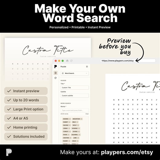 Custom Word Search — Printable Puzzle — Design Yours Online - Etsy