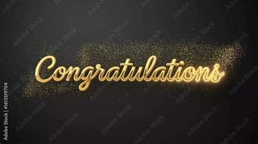 Golden Congratulations Text Animation with Sparkling Particles on Dark Background