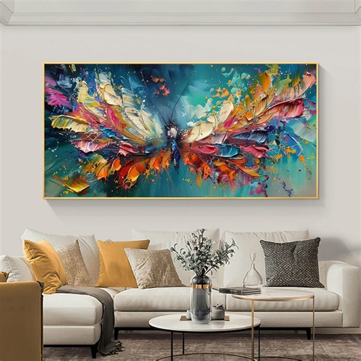 Abstract Butterfly Oil Painting on Canvas, Large Colorful Textured Wall Art, Modern Impasto Palette Knife Animal Art for Living Room Decor - Etsy