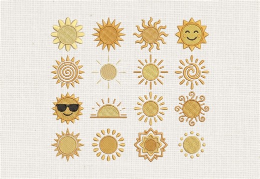 Sun Embroidery Bundle, 16 Sun Icon Embroidery, Instant Download, Swirl Sun, Sunrise Design, Mini Sun - Etsy