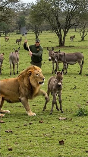 Owner steps in to save foal from Lion #animals #wildanimals #wildliferescue #lion #donkeys #fight
