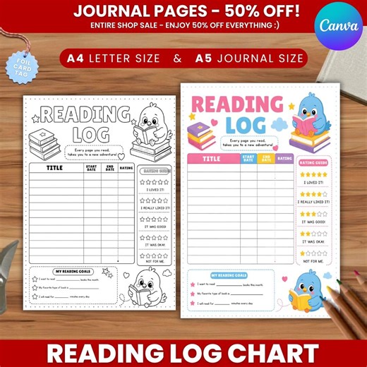 Reading Log Printable, Reading Tracker, Books to Read, Books I've Read, Book Log, A4, A5, Letter, Half Size, Instant Download, Canva DIY - Etsy Canada