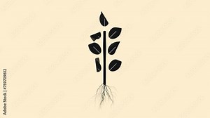 Animated Plant with leaves and roots growing.