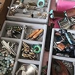 Frebeauty Small Jewelry Tray Set,Stackable Velvet Jewelry Organizer Tray,Mini Jewelry Drawer Organizer,Drawer Inserts,4.92 x 3.74 x 0.9 Inches,Earring Organizer for Women(Set 9,Beige)