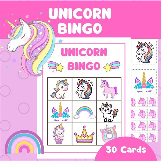 Simple Unicorn Bingo Cards for Kids - Etsy
