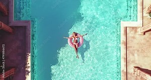 4k collage animation. Lady chilling in the pool. Ideal intro for music