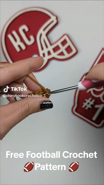 🏈Free football crochet pattern on my YouTube channel! 🏈 #foryoupage #foryou #freecrochetpattern #crochettutorial #crochetersoftiktok #amigurumis #chiefs #redkingdom #football #nfl #mahomes #kelce #pacheco #ilovethechiefs