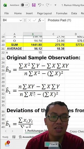 Manual Calculation Formula for Simple Linear Regression Coefficient
