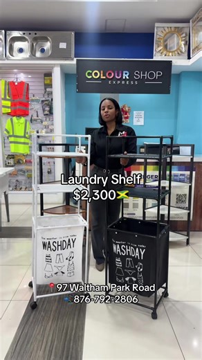 Laundry day doesn’t have to be stressful Upgrade your space with this laundry shelf wash basket combo practical stylish and perfect for small areas. Black or white which one are you taking home? 📍 97 Waltham Park Road 📞 876-792-2806 #washday #laundryroom #laundrybasket #laundryday #laundryhacks