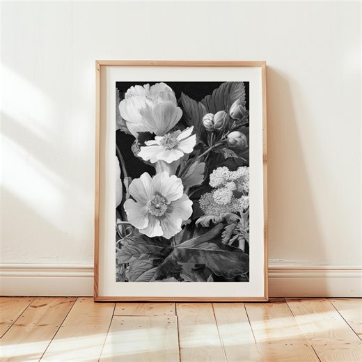 Botanical Flower Print: Black and White Floral Art (digital Download) - Etsy