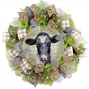 Cow Farmhouse Wreath - Everyday Wreath - Birthday Gift for Her - Black White Green Year Round Decor