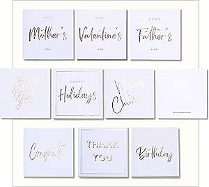 All Occasion Greeting Cards (10 Pack) 6x6 – Embossed Letterpress Gold Foil Card Sets with Envelopes – Holiday Card – Thank You Card with Envelope by NUOERP – Birthday, New Year, Congrats & Gift Card