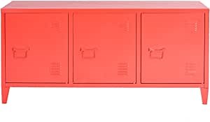 HouseinBox Office File Storage Metal Cabinet 3 Door Cupboard Locker Organizer Console Stand 3-in-1,Black (Red)