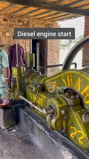 How Workers Start a Giant Old Diesel Engine by Hand | Amazing Machine | #shorts