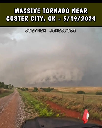 Footage of a giant #tornado near Custer City, #Oklahoma obscured in the rain on May 19 2024 - Via our storm tracker Stephen Jones. #stormchasing #weather #twister #tornadochaser | Texas Storm Chasers