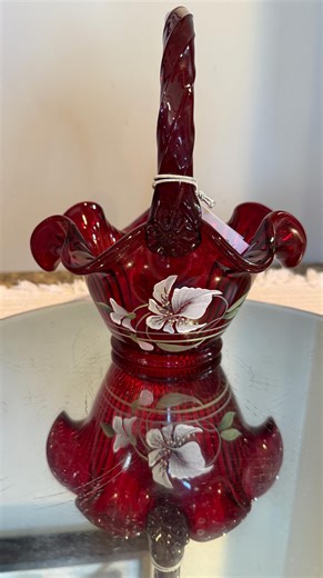 Vintage Fenton Ruby Red Hand Painted Basket - Etsy