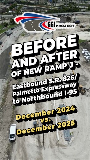 FDOT District Six on Instagram: "Ramp J’s transformation over the last year highlights the steady progress happening across the Golden Glades Interchange. Work continues on this future eastbound State Road (S.R.) 826 to northbound I-95 connection. Visit: www.Go-GGI.com #GoGGI #FDOT"