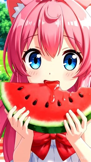 Eating watermelon anime girl