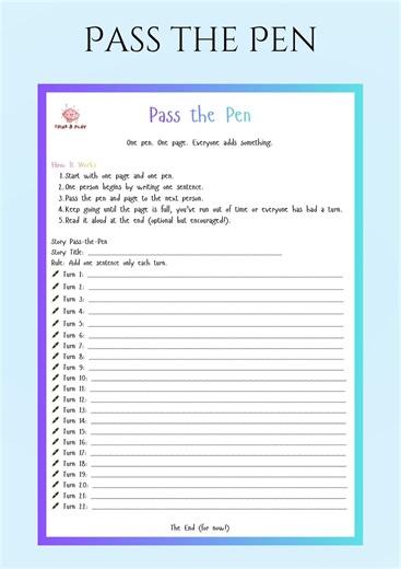 Pass the Pen – Collaborative Writing Activity for Kids - Etsy Australia