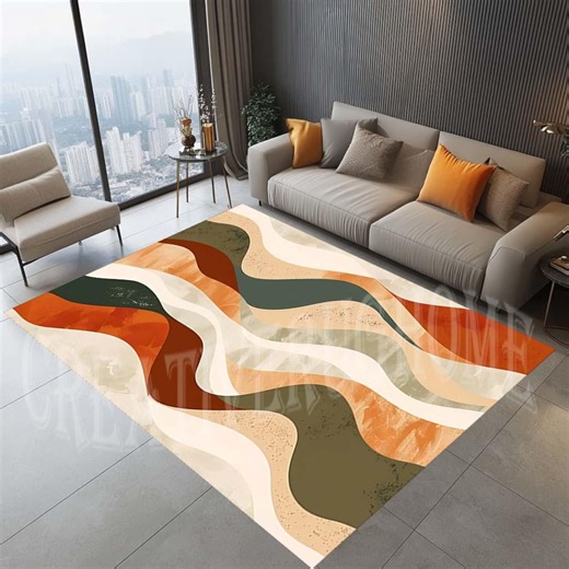 Abstract Mid Century Modern Rug, Wavy Design, Living Room Decor - Etsy