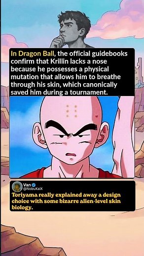 In Dragon Ball, the official guidebooks confirm that Krillin lacks a nose #anime #dragonball