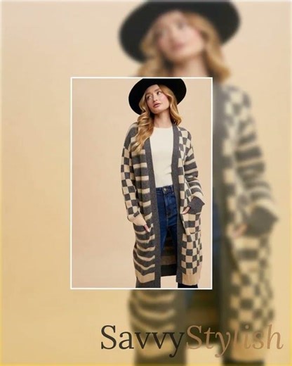 Checkered & Striped Cardigan | Open Front Knit | Easy Layering | Cool Weather