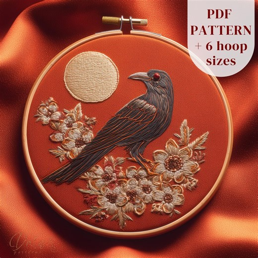 Gothic Raven Hand Embroidery Design: Witchy Animal Embroidery Pattern, Digital PDF File - Etsy