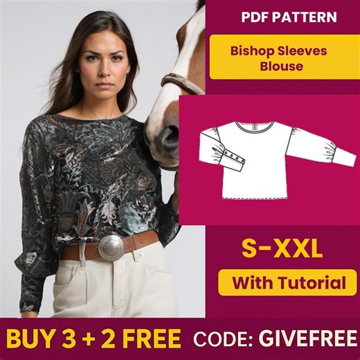 Bishop Sleeve Blouse Sewing Pattern: Beginner-friendly DIY Top (PDF Pattern, S-XXL A4) - Etsy
