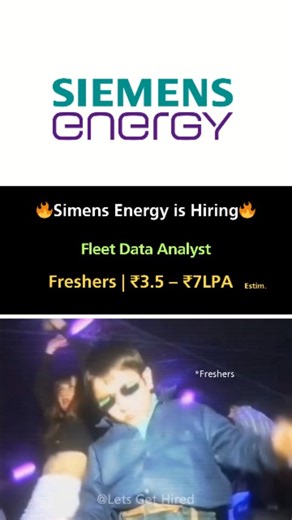 Lets Get Hired on Instagram: "In energy, downtime is expensive. Analytics prevents it. 🔍📈 💼 Fleet Data Analyst role open now — Siemens Energy Ideal if you have: ✔ Excel / SQL / data analysis skills ✔ Asset or operations data interest ✔ Strong attention to trends & anomalies 📩 Type “Data” & I’ll send the direct apply link + eligibility 🔗 Or use link in bio to apply fast This is analytics with accountability. 👉 Follow for more industrial & operations analytics roles. #freshershiring #careero