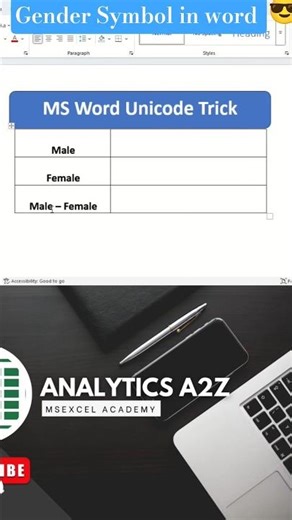 🔥 How to Type ♂♀ Gender Symbols in Word | Simple Unicode Trick!#excel_analyticsa2z #shorts