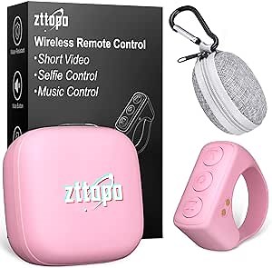 TikTok Scrolling Ring, TIK Tok Bluetooth Remote Control, Kindle APP Page Turner with Carrying Case, Camera Photo Clicker for iPhone, iPad, iOS, Android-Pink…