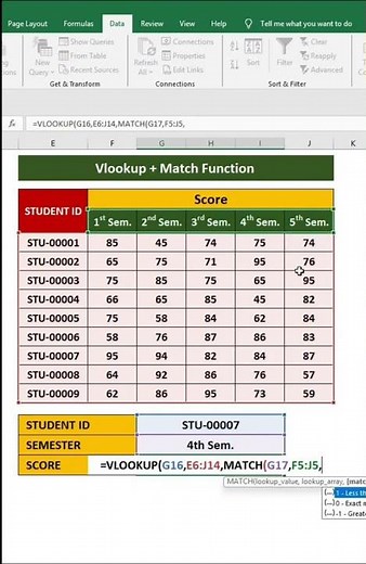 Vlookup + Match Function