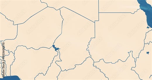 Beautiful zoom in of a chad map with most important cities and frontier lines