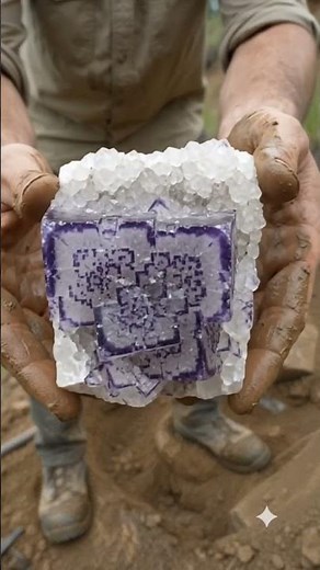 60G Natural Purple QR code fluorite Cube Crystal Mineral Specimen #geology #trending #viral #shorts